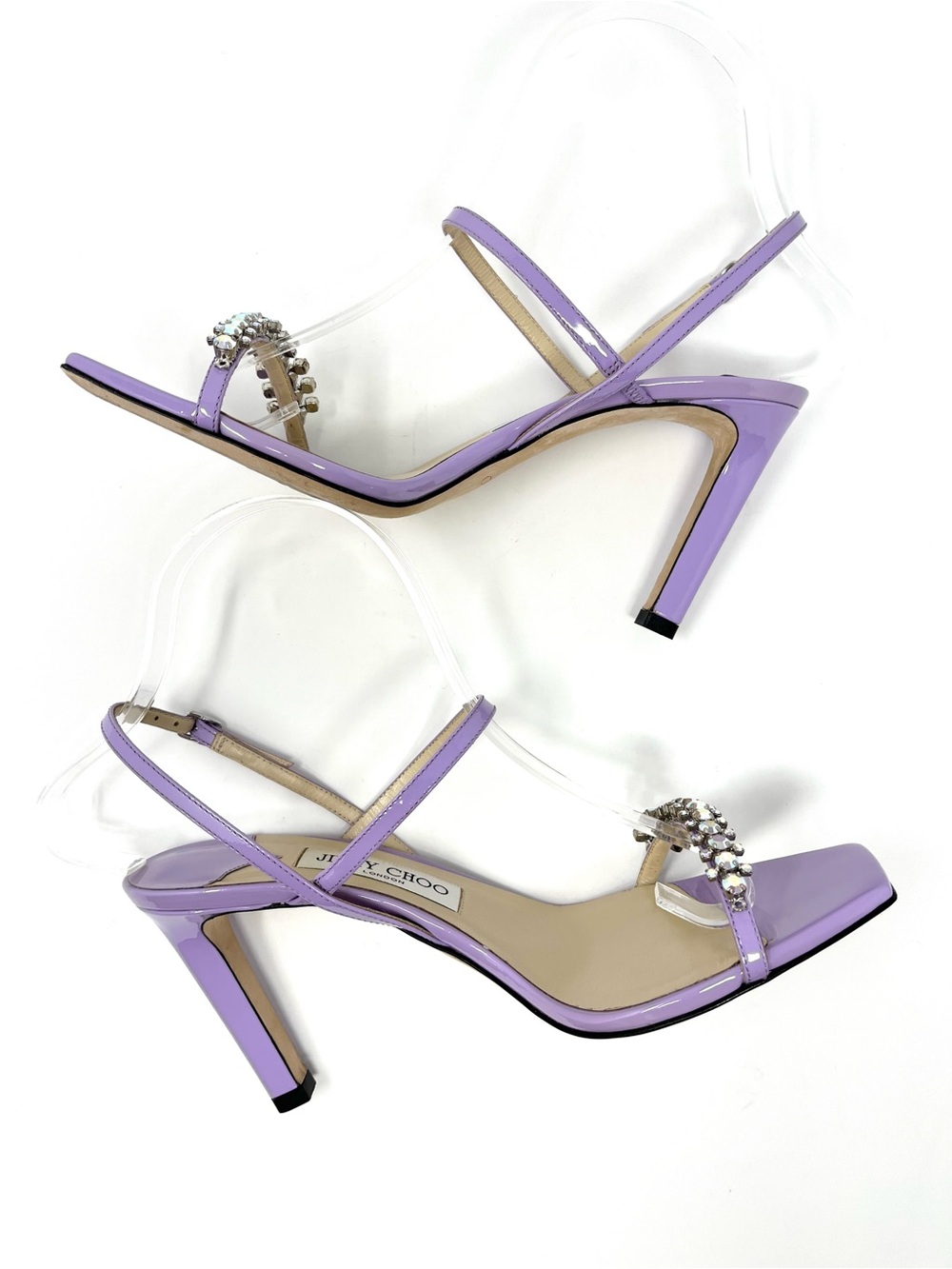 Jimmy Choo Meira Purple Patent Crystal Slingback Sandals High Heels Strappy 39 9 - Picture 6 of 12